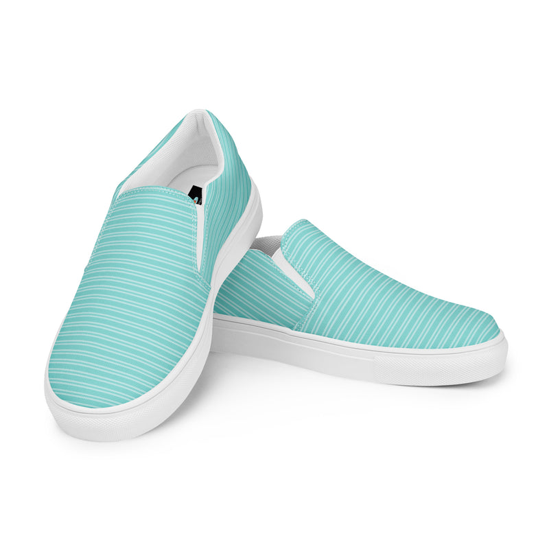 Aqua Pinstripe Slip-On #74 - Top Down View | HA!LO Canvas Sneakers