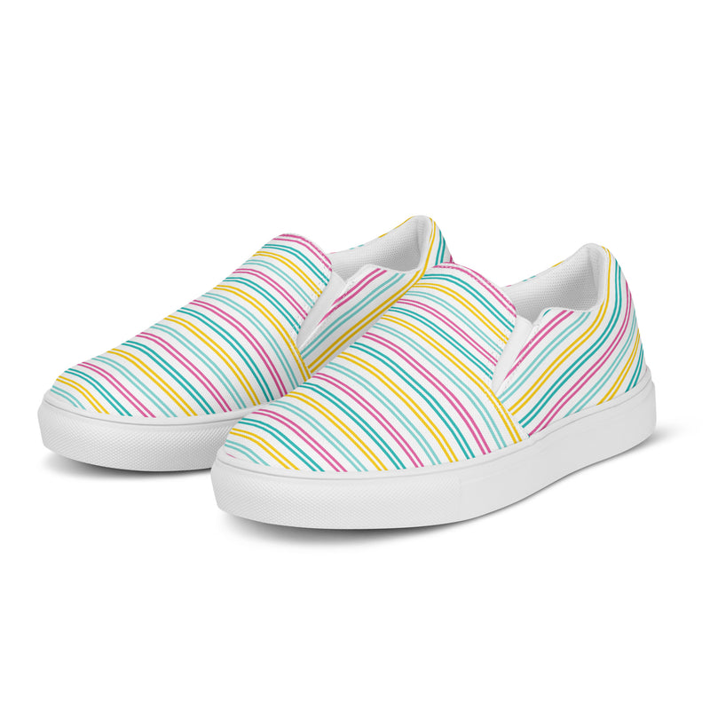 Pastel Rainbow Stripe Slip-On #77 - Back View | HA!LO Canvas Sneakers