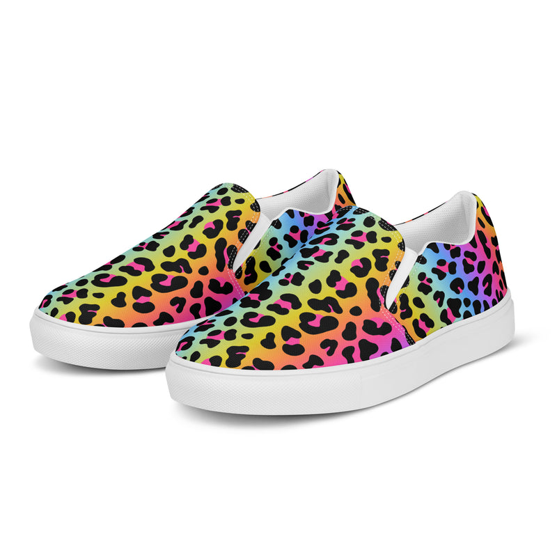 Rainbow Leopard Slip-On #80 - Back View | HA!LO Canvas Sneakers