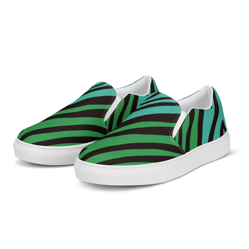 Blue Zebra Slip-On #82 - Back View | HA!LO Canvas Sneakers