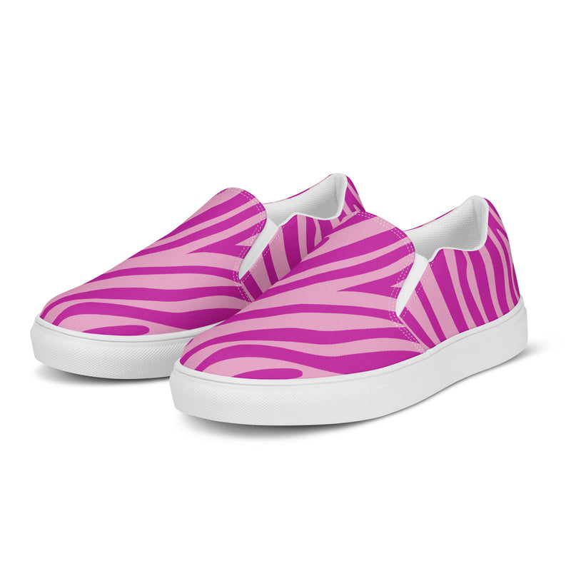 Hot Pink Zebra Slip-On #84 - Back View | HA!LO Canvas Sneakers