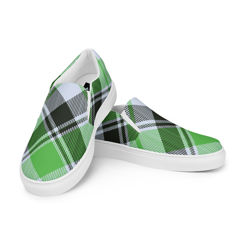Green Plaid Slip-On #87 - Top Down View | HA!LO Canvas Sneakers