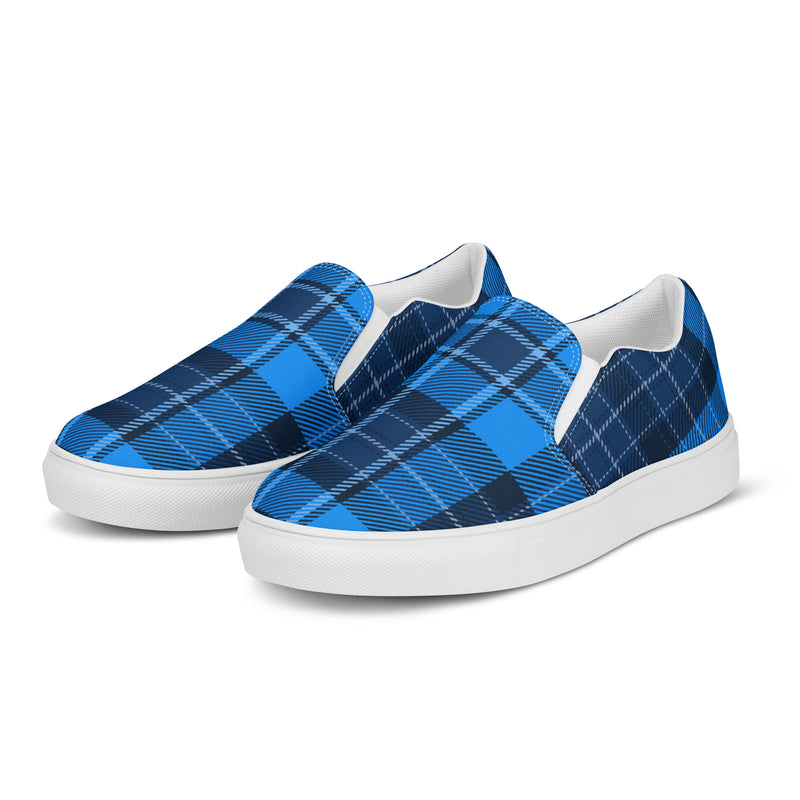 Royal Blue Plaid Slip-On #88 - Back View | HA!LO Canvas Sneakers