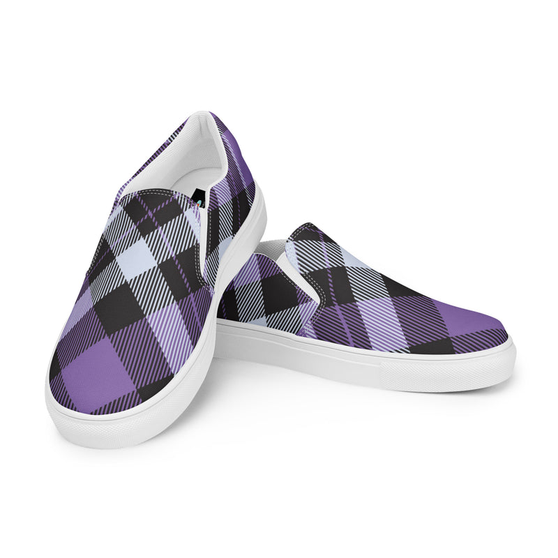 Purple Buffalo Check Slip-On #89 - Top Down View | HA!LO Canvas Sneakers