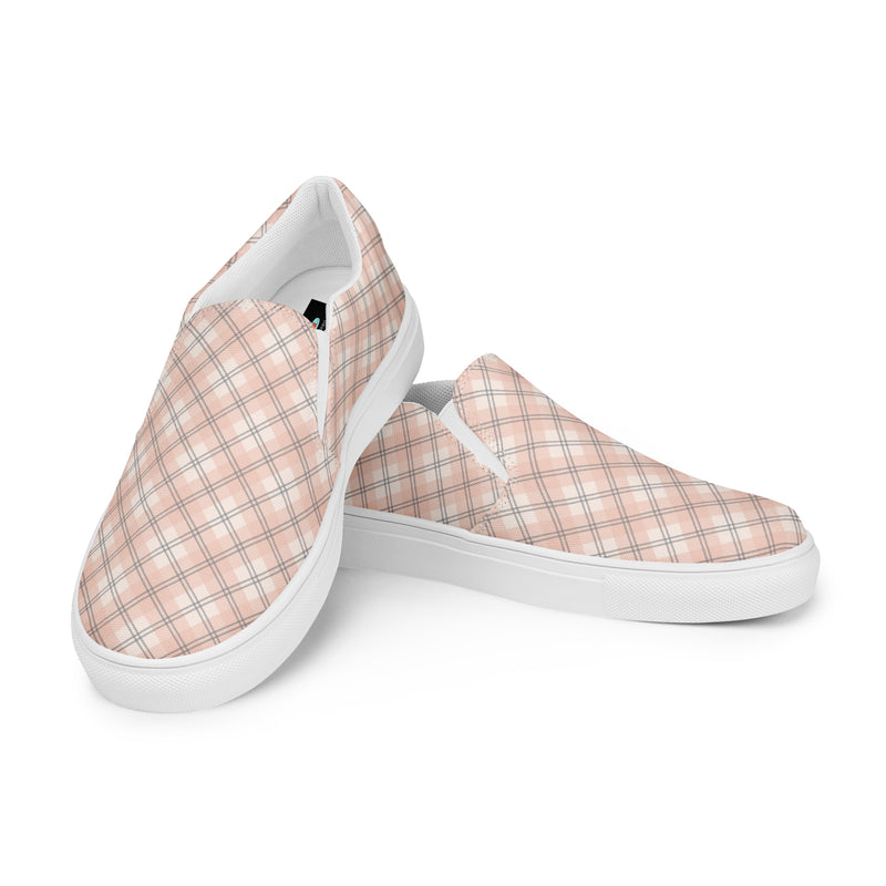 Blush Plaid Slip-On #90 - Top Down View | HA!LO Canvas Sneakers