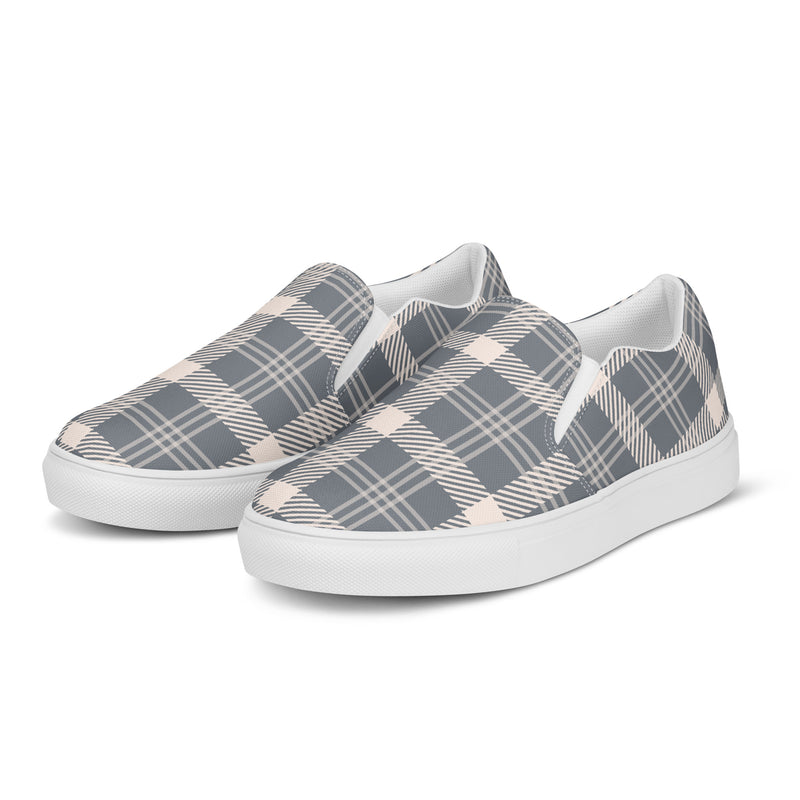 Charcoal Plaid Slip-On #91 - Back View | HA!LO Canvas Sneakers