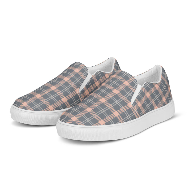 Gray Rose Plaid Slip-On #93 - Back View | HA!LO Canvas Sneakers