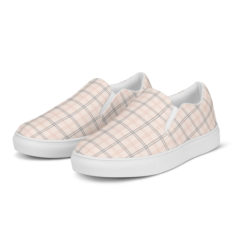 Cream Plaid Slip-On #94 - Back View | HA!LO Canvas Sneakers