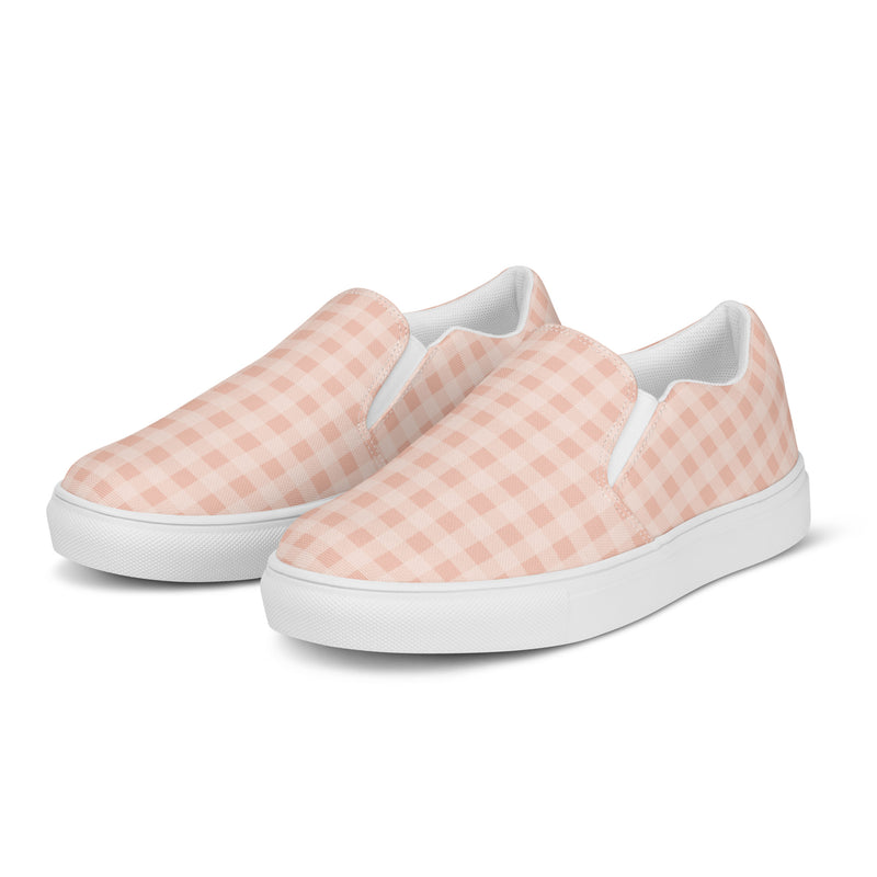 Blush Gingham Slip-On #95 - Back View | HA!LO Canvas Sneakers