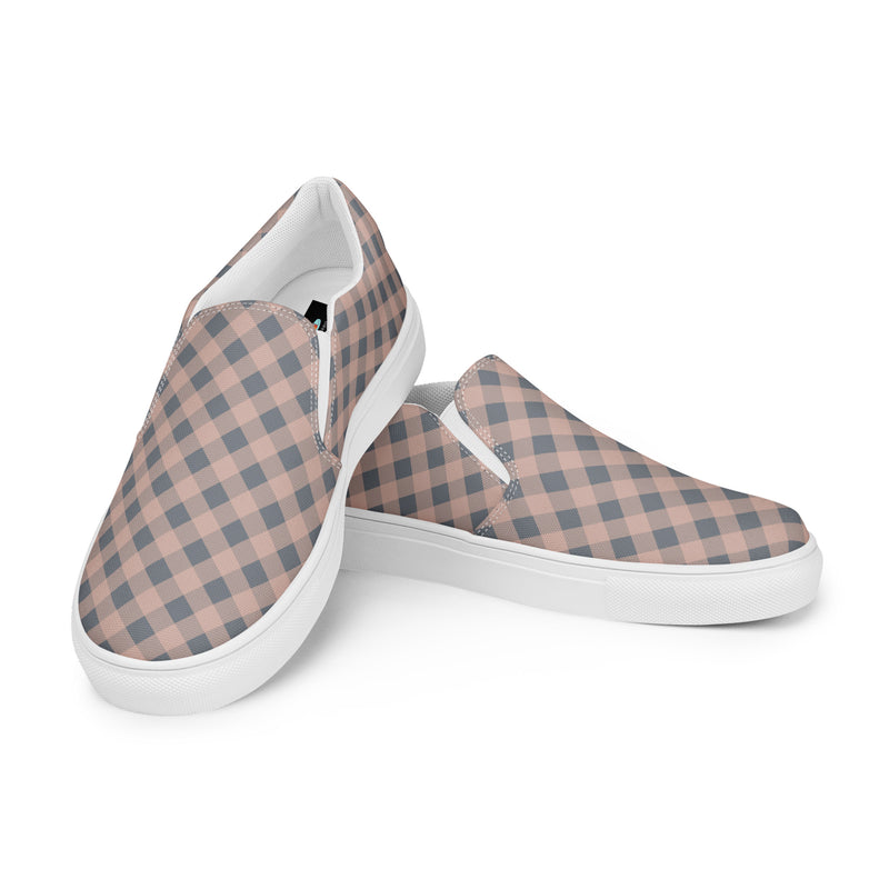 Pink Plaid Wide Slip-On #96 - Top Down View | HA!LO Canvas Sneakers