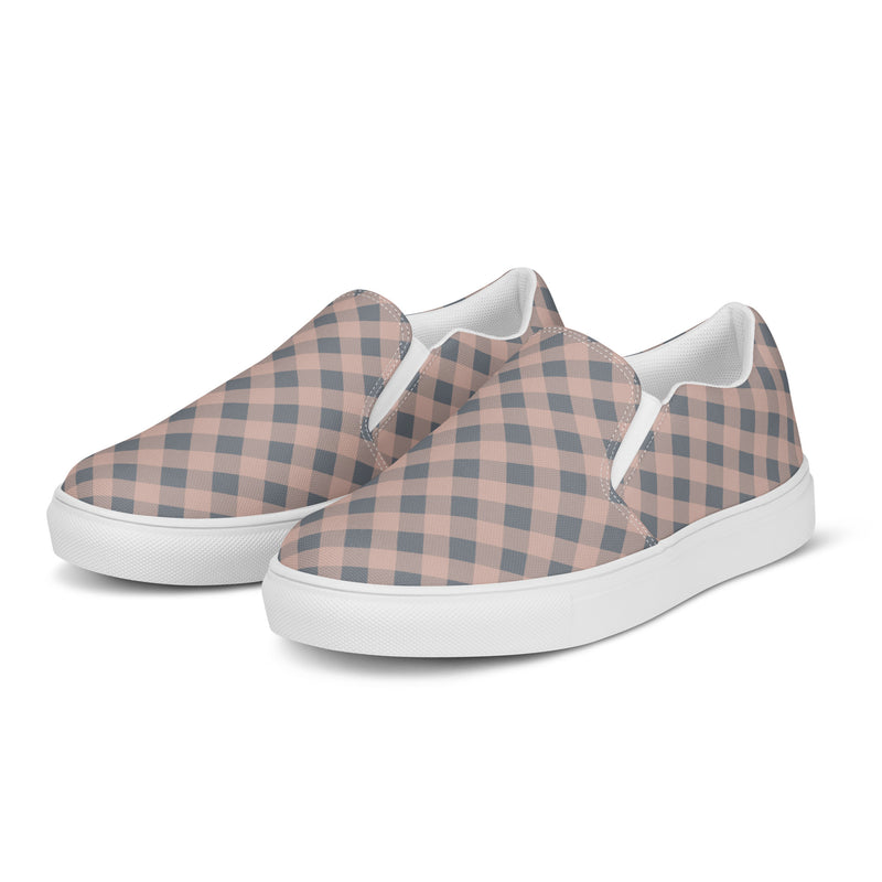 Pink Plaid Wide Slip-On #96 - Back View | HA!LO Canvas Sneakers
