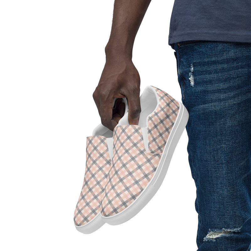 Blush Grid Slip-On #100 - Front View | HA!LO Canvas Sneakers