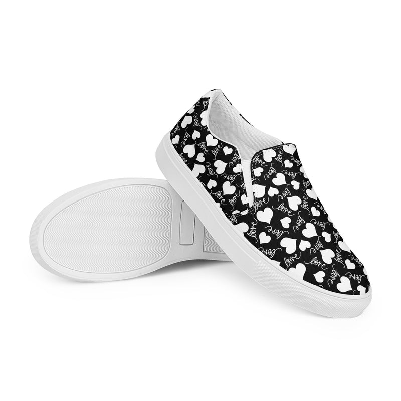 Black Heart Slip-On #63 - Front View | HA!LO Canvas Sneakers
