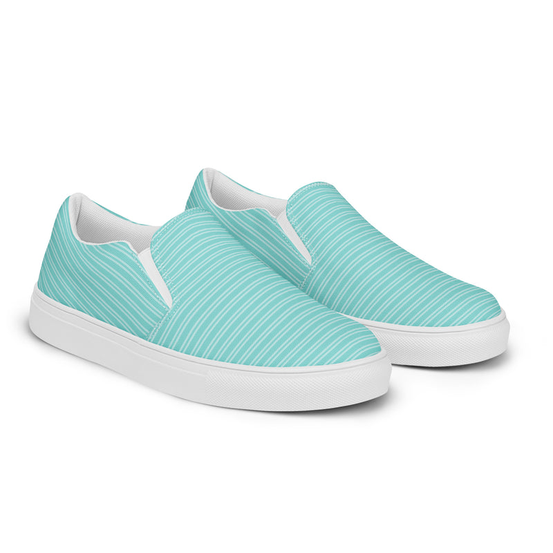 Aqua Pinstripe Slip-On #74 - Canvas High Top Sneakers | HA!LO
