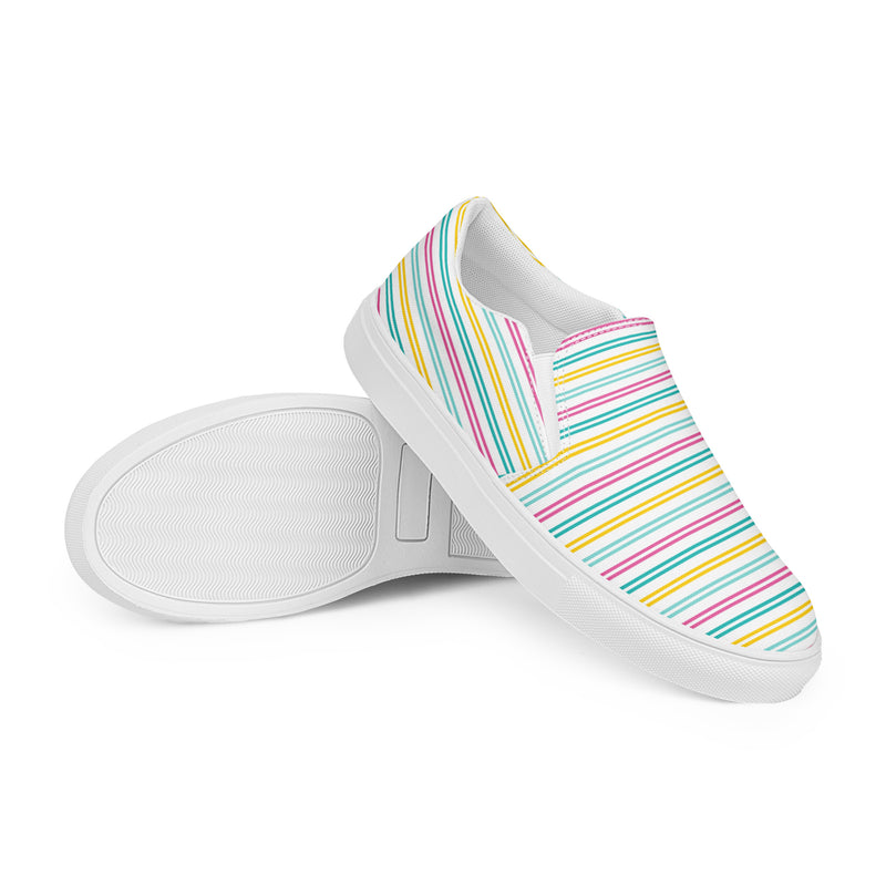 Pastel Rainbow Stripe Slip-On #77 - Front View | HA!LO Canvas Sneakers