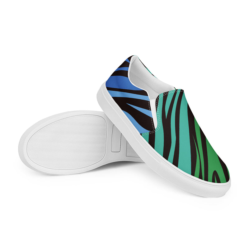 Blue Zebra Slip-On #82 - Front View | HA!LO Canvas Sneakers