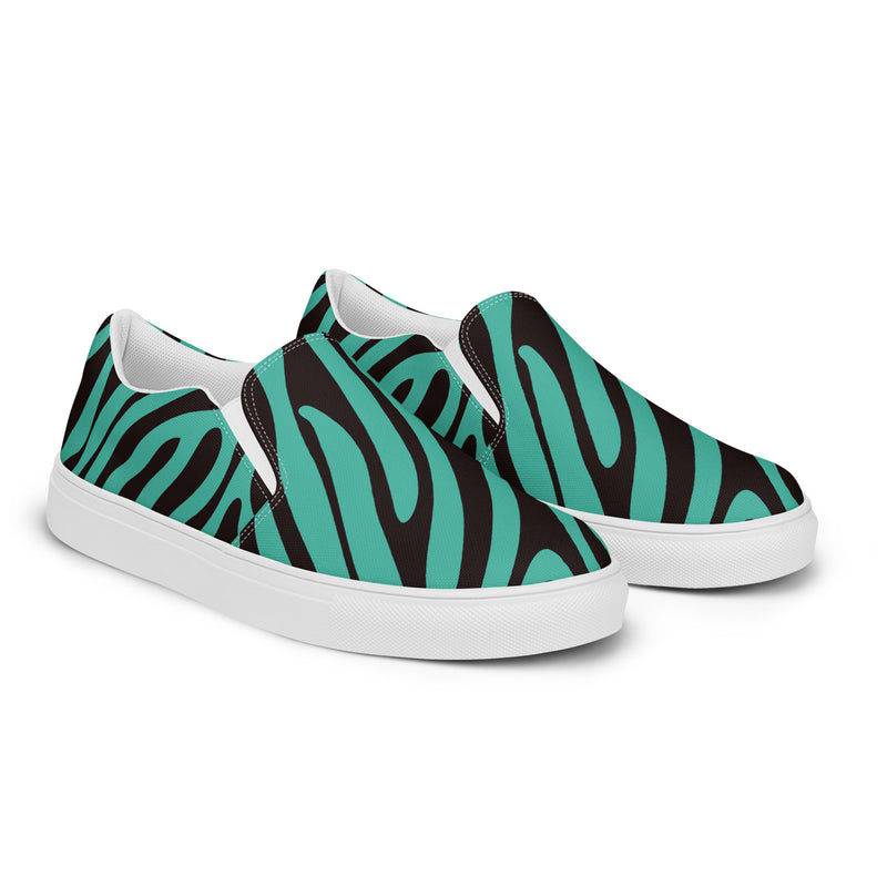 Teal Zebra Slip-On #83 - Canvas High Top Sneakers | HA!LO