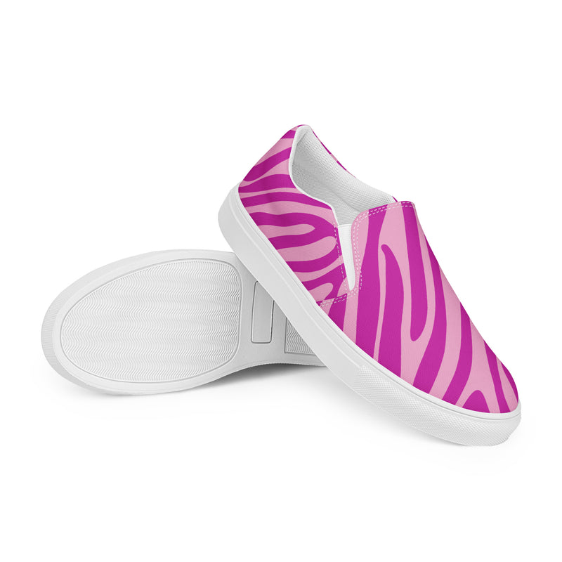 Hot Pink Zebra Slip-On #84 - Front View | HA!LO Canvas Sneakers