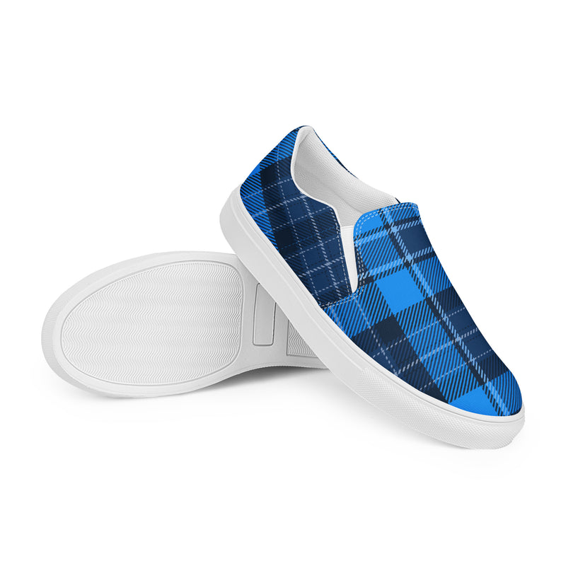 Royal Blue Plaid Slip-On #88 - Front View | HA!LO Canvas Sneakers