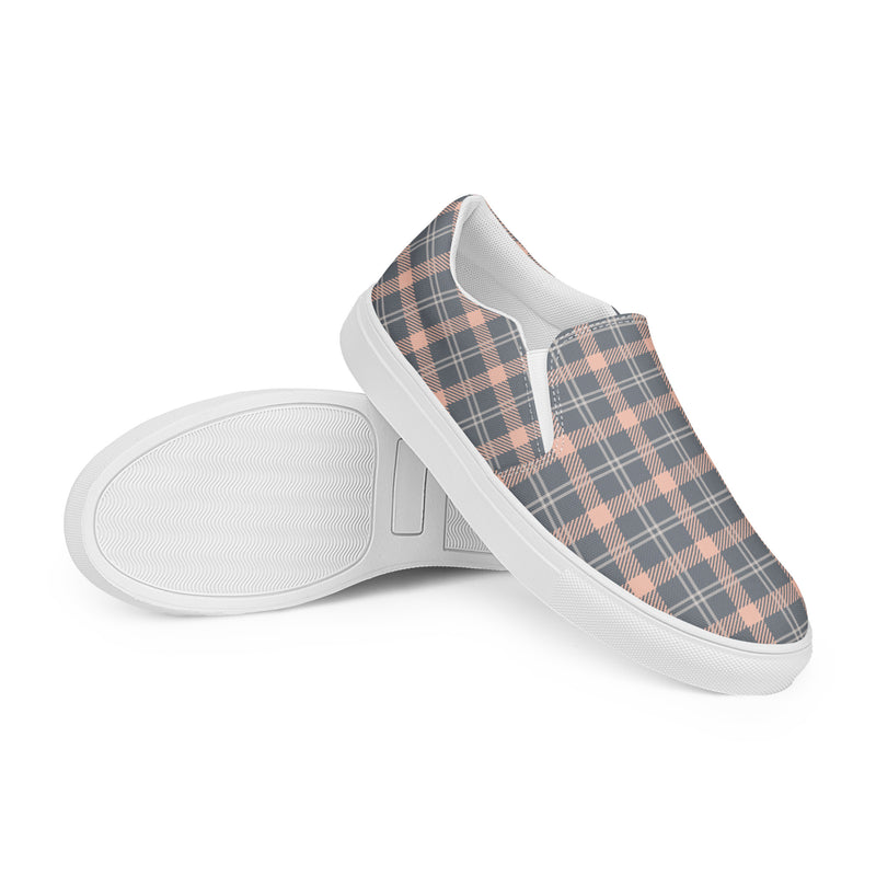 Gray Rose Plaid Slip-On #93 - Front View | HA!LO Canvas Sneakers