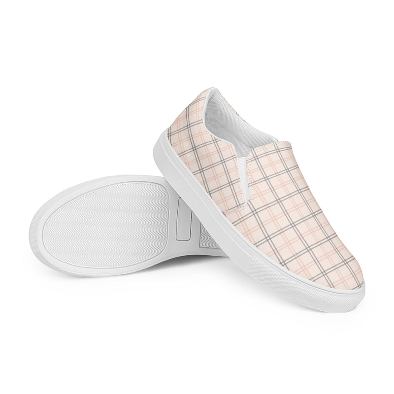 Cream Plaid Slip-On #94 - Front View | HA!LO Canvas Sneakers