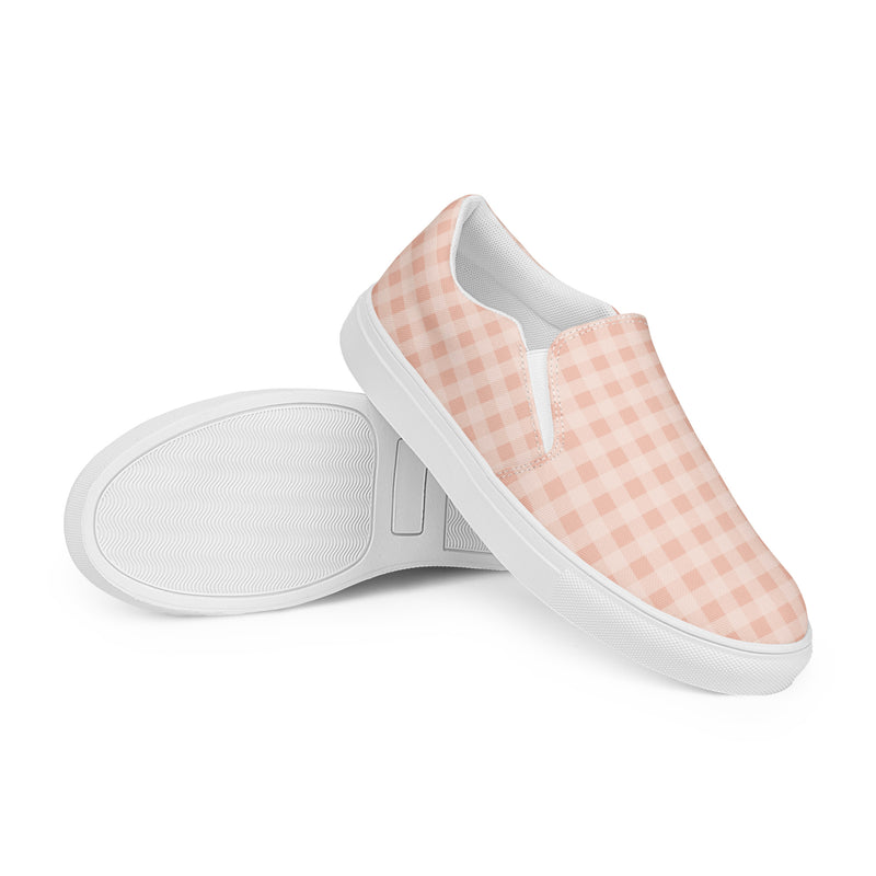 Blush Gingham Slip-On #95 - Front View | HA!LO Canvas Sneakers
