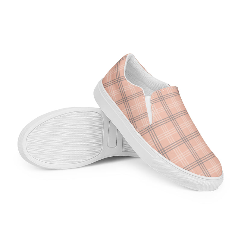 Peach Tartan Slip-On #97 - Front View | HA!LO Canvas Sneakers