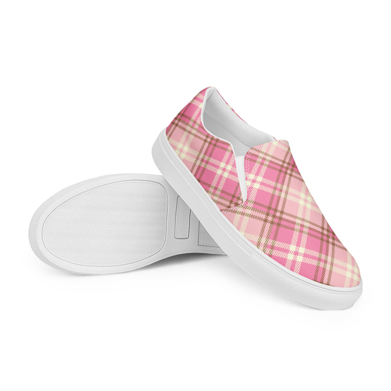 Pink Plaid Slip-On #101 - Front View | HA!LO Canvas Sneakers