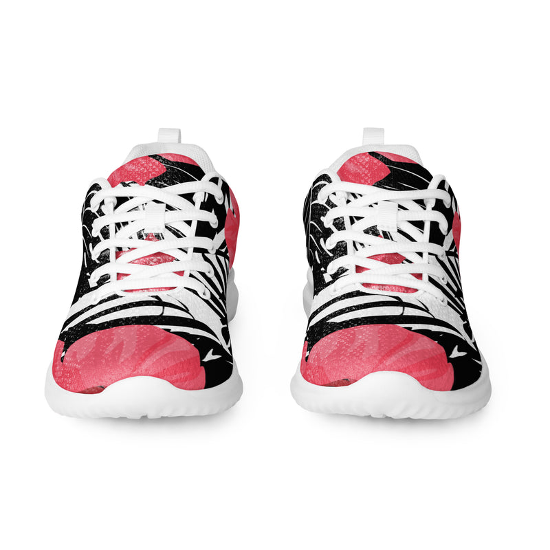 Red Tropical Leaf Athletic #34 - Front View | HA!LO Canvas Sneakers
