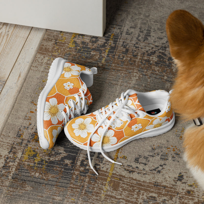 Orange Honeycomb Floral Athletic #95 - Opposite Side | HA!LO Canvas Sneakers