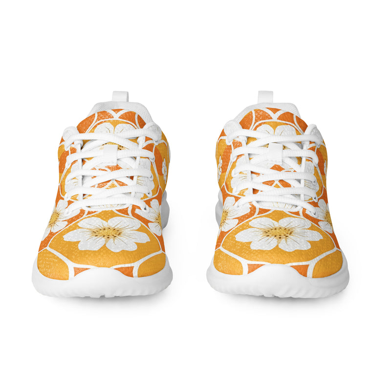 Orange Honeycomb Floral Athletic #95 - Front View | HA!LO Canvas Sneakers