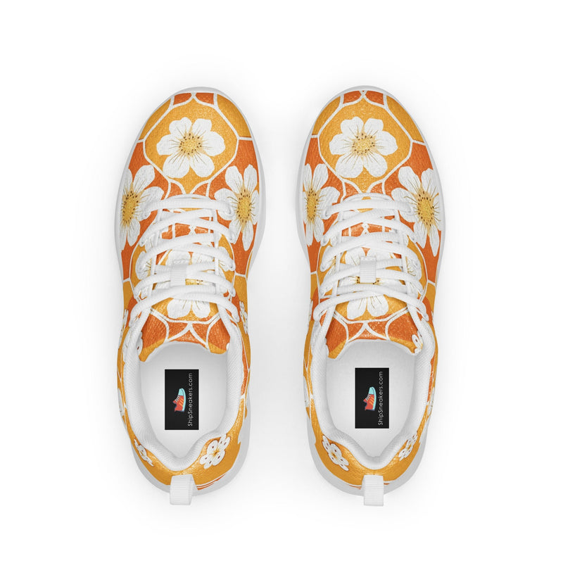 Orange Honeycomb Floral Athletic #95 - Back View | HA!LO Canvas Sneakers