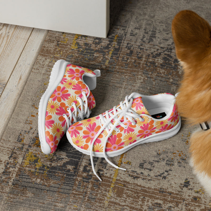 Pink Daisy Floral Athletic #124 - Opposite Side | HA!LO Canvas Sneakers