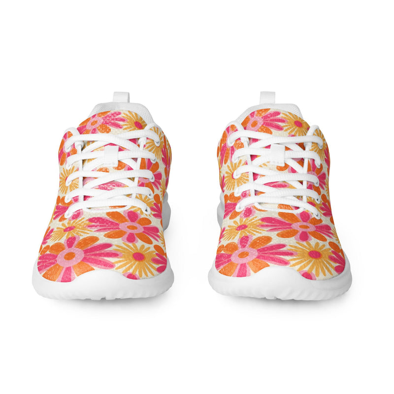 Pink Daisy Floral Athletic #124 - Front View | HA!LO Canvas Sneakers