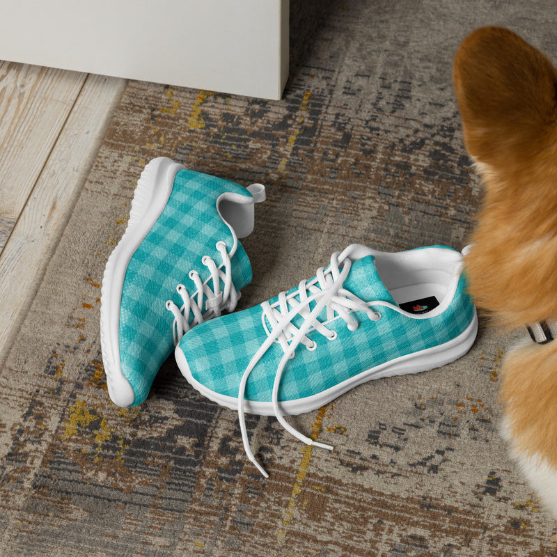 Teal Gingham Athletic #158 - Opposite Side | HA!LO Canvas Sneakers
