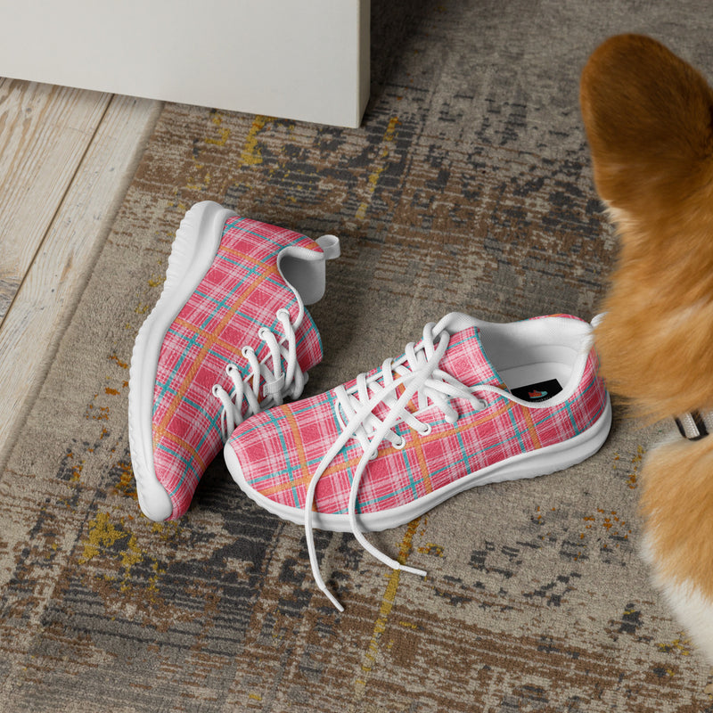 Coral Pink Plaid Athletic #160 - Opposite Side | HA!LO Canvas Sneakers