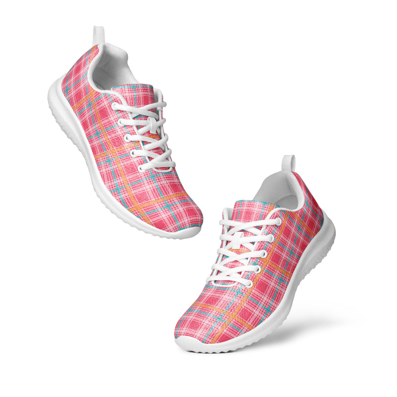 Coral Pink Plaid Athletic #160 - Top Down View | HA!LO Canvas Sneakers