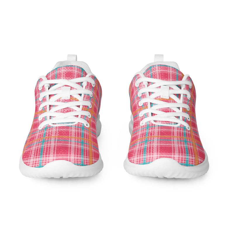 Coral Pink Plaid Athletic #160 - Front View | HA!LO Canvas Sneakers