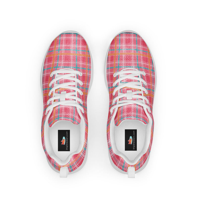 Coral Pink Plaid Athletic #160 - Back View | HA!LO Canvas Sneakers