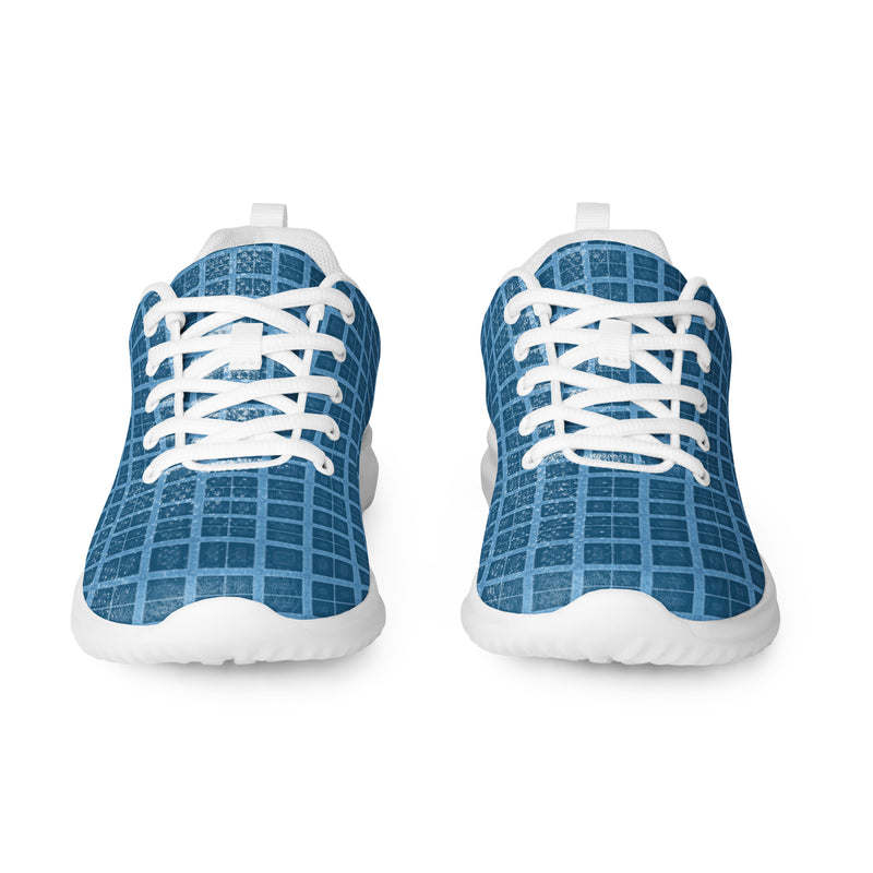 Blue Grid Tile Athletic #251 - Front View | HA!LO Canvas Sneakers
