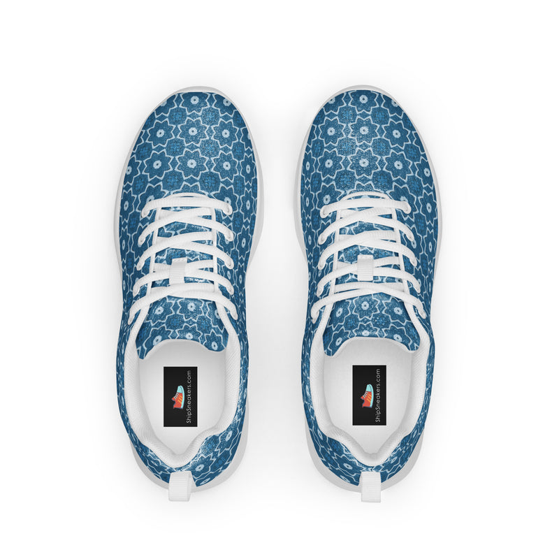 Blue Hex Pattern Athletic #253 - Back View | HA!LO Canvas Sneakers