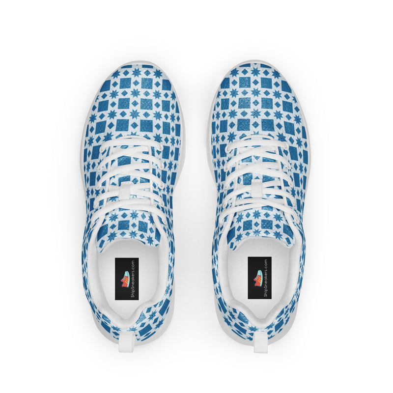 Blue Geometric Flower Athletic #254 - Back View | HA!LO Canvas Sneakers