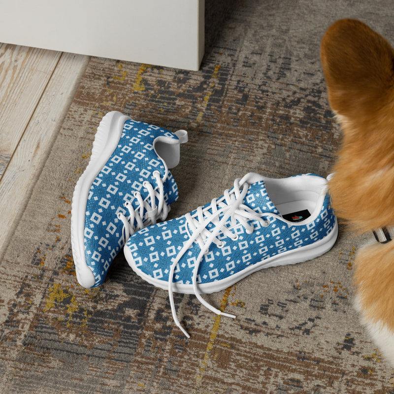 Blue Flower Tile Athletic #257 - Opposite Side | HA!LO Canvas Sneakers