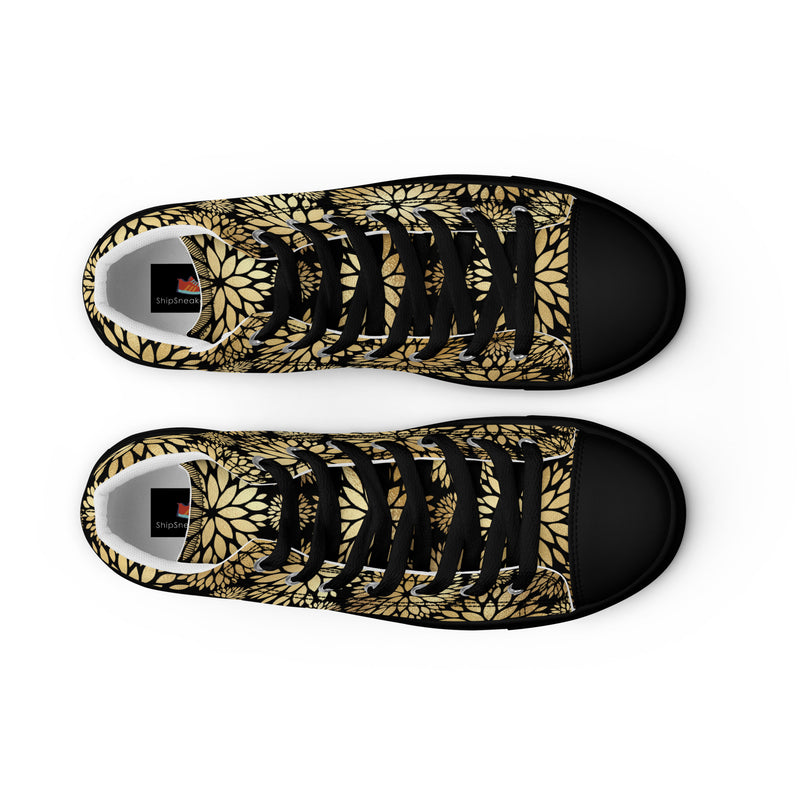 Gold Firework Burst High Top #330 - Close Up Detail | HA!LO Canvas Sneakers