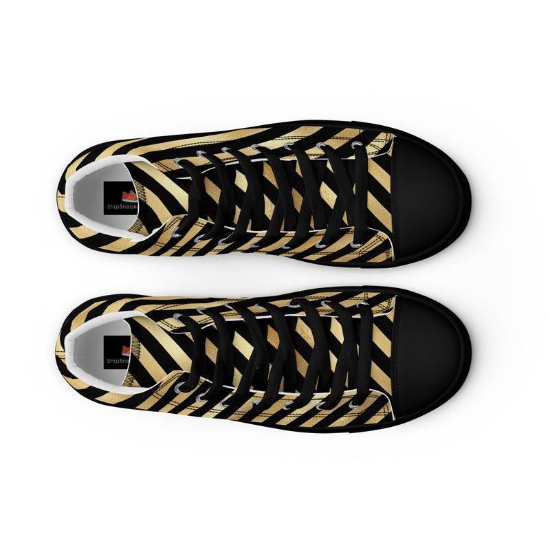 Gold Diagonal Stripe High Top #332 - Front View | HA!LO Canvas Sneakers