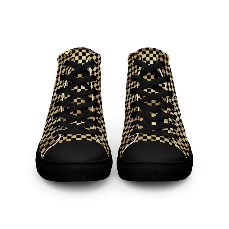 Gold Check High Top #328 - Angled View | HA!LO Canvas Sneakers