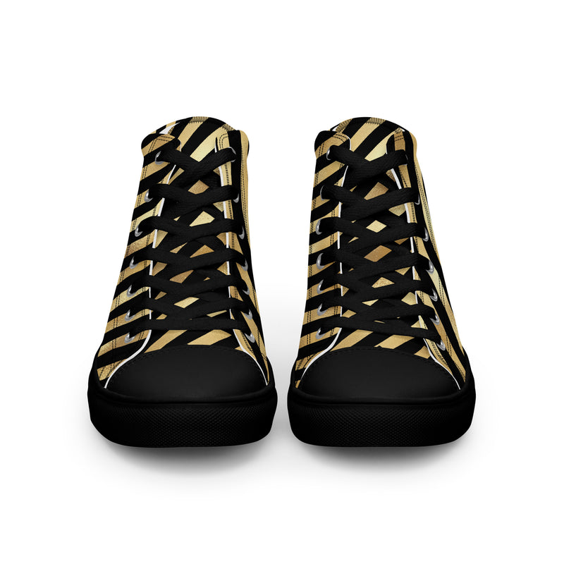 Gold Diagonal Stripe High Top #332 - Back View | HA!LO Canvas Sneakers