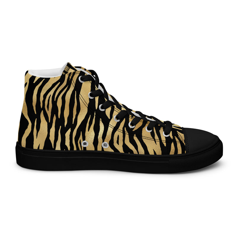Gold Tiger Stripe High Top #331 - Angled View | HA!LO Canvas Sneakers
