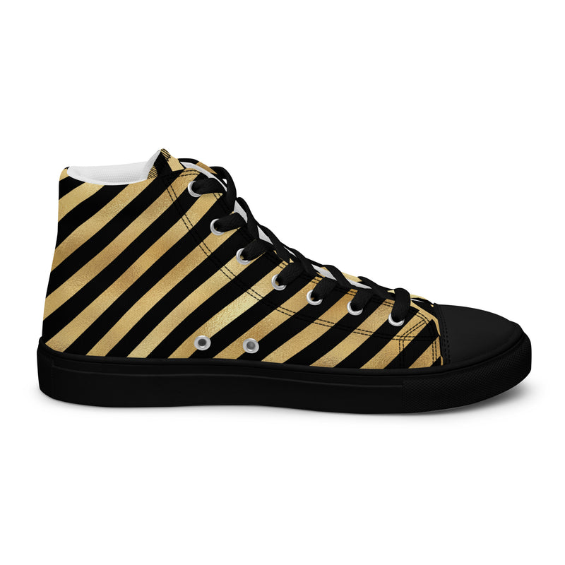Gold Diagonal Stripe High Top #332 - Angled View | HA!LO Canvas Sneakers