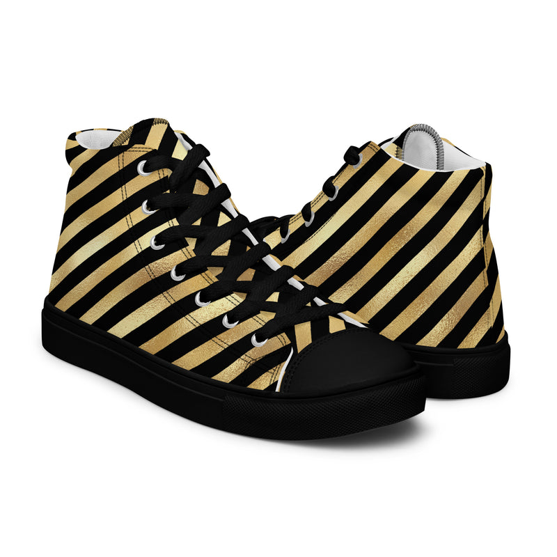 Gold Diagonal Stripe High Top #332 - Top Down View | HA!LO Canvas Sneakers